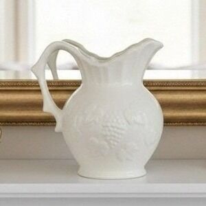 1950s Artmark Japan White Ceramic Pitcher Grape Leaf Embossed FLAW READ